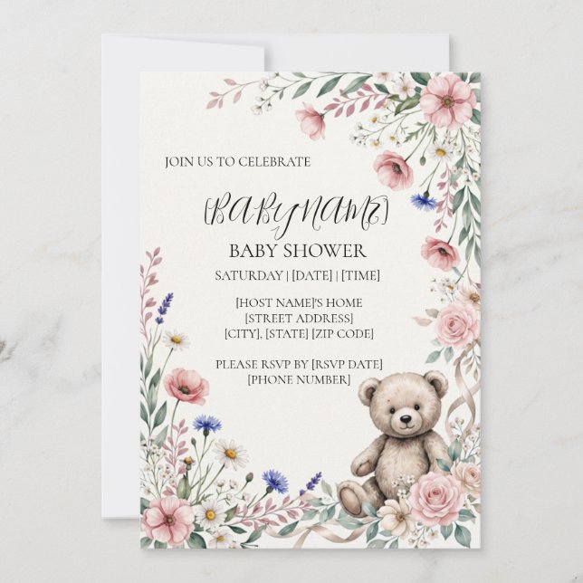 Convite Chá de Bebê Coelho Floral Personalizado (Frente)