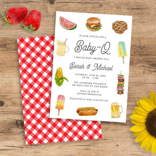 Convite Chá de Bebê com Aquarela Moderna e Tema de Churras