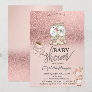 Convite Chá de Bebê com Brilho em Rose Gold