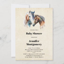 Convite Chá de Bebê com Cavalos em Aquarela Boho com Pintu