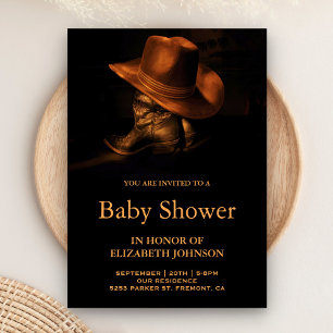 Convite Chá de Bebê com Chapéu e Botas de Cowboy Rústico