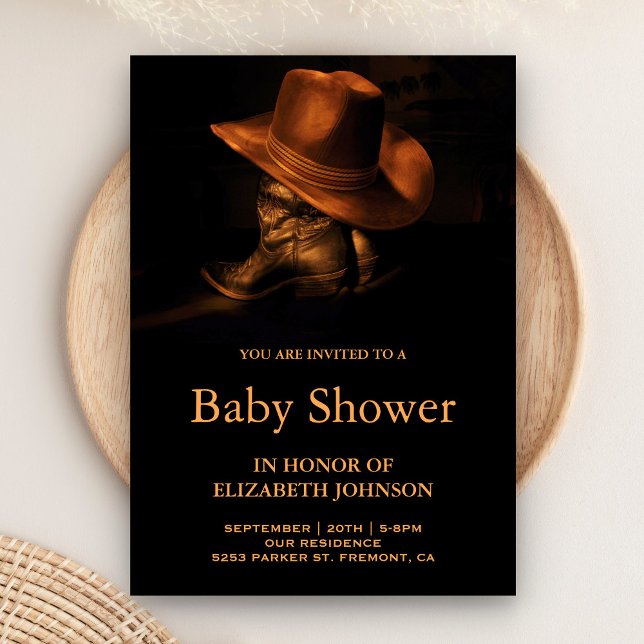 Convite Chá de Bebê com Chapéu e Botas de Cowboy Rústico (Criador carregado)