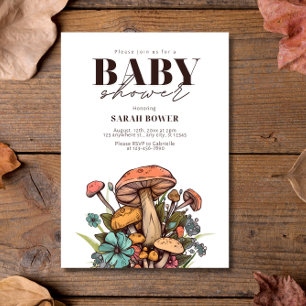 Convite Chá de Bebê Com Cogumelo Editável, Chá de Bebê Boh
