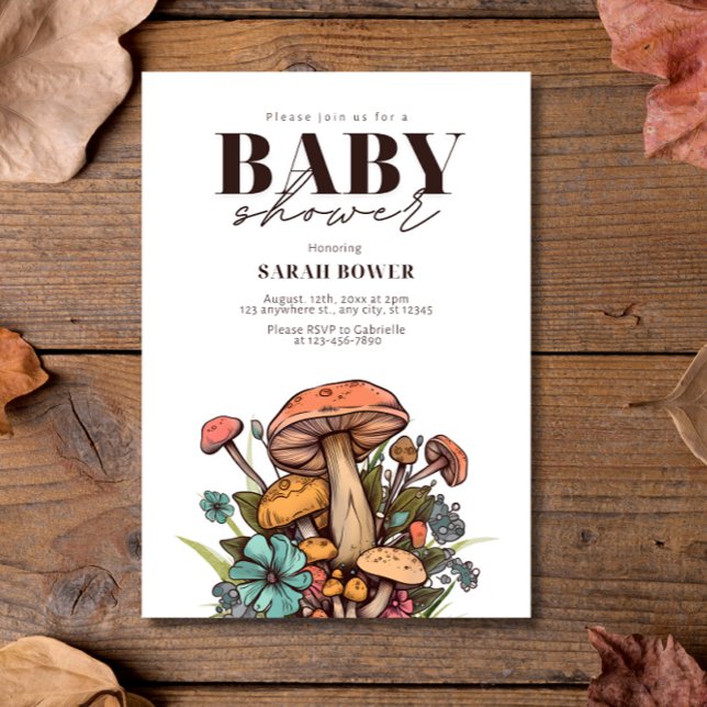 Convite Chá de Bebê Com Cogumelo Editável, Chá de Bebê Boh (Criador carregado)