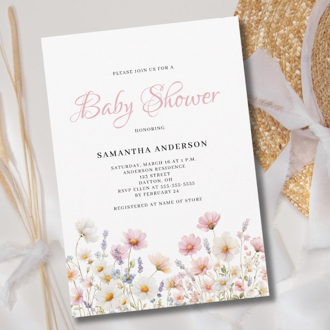 Convite Chá de Bebê com Floral Rosa em Aquarela (Criador carregado)