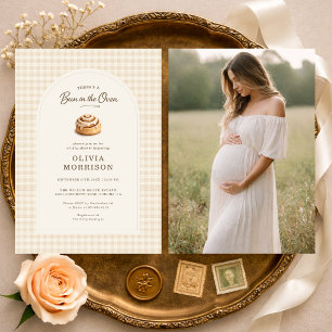 Convite Chá de Bebê com Foto em Xadrez Bun in the Oven