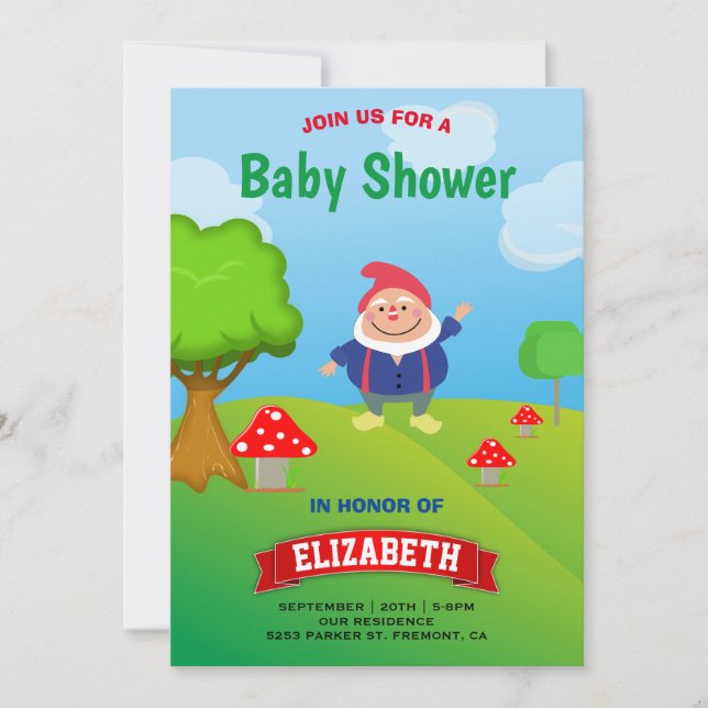 Convite Chá de Bebê com Gnome de Jardim (Frente)