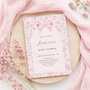 Convite Chá de Bebê com Laço Floral Rosa