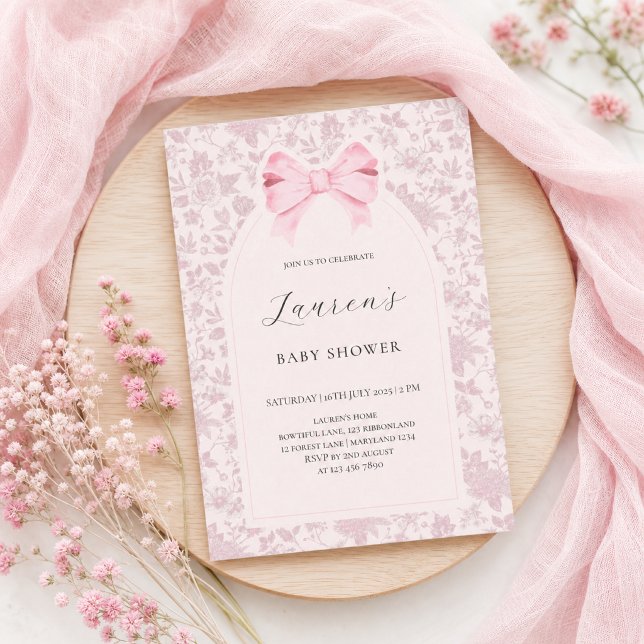 Convite Chá de Bebê com Laço Floral Rosa (Criador carregado)