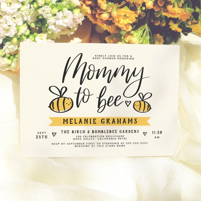 Convite Chá de Bebê com Letreiro de 'Mommy To Bee' e Favo  (Criador carregado)