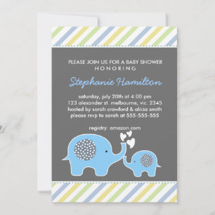 Convite chá de bebê com listras de elefante personalizad