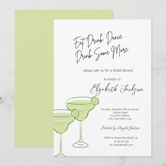 Convite Chá de Bebê com Martini de Aquarela (Frente/Verso)
