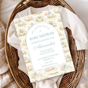 Convite Chá de Bebê com Tema de Dinossauro Azul Fofo