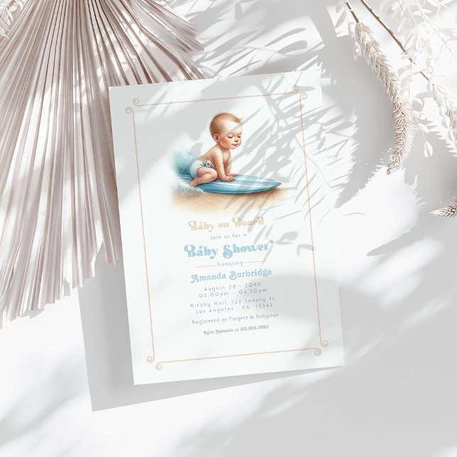 Convite Chá de Bebê com Tema de Surf Baby on Board (aby on Board Surfing Theme Baby Shower Invitation)