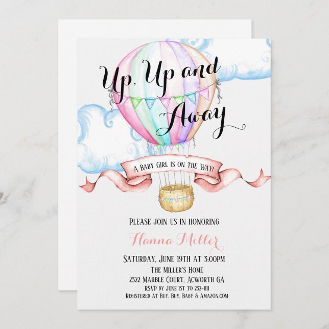 Convite Chá de Bebê Convocando Balão de Ar Quente (Frente/Verso)