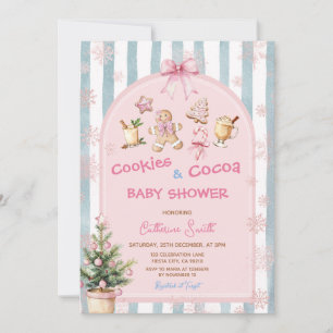 Convite Chá de Bebê Cookies Rosa e Flocos de Neve de Cacau