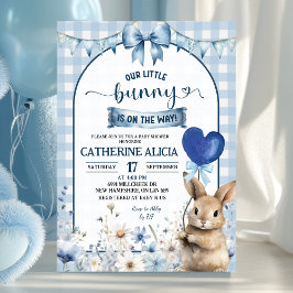 Convite Chá de Bebê Coquete Dusty Blue Pequeno Coelho