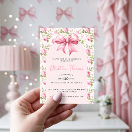 Convite Chá de Bebê Coquette com Laço Rosa
