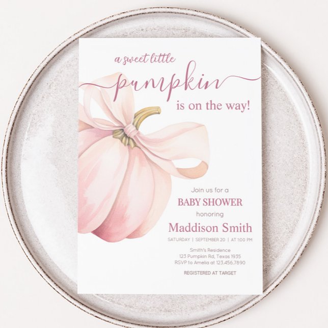 Convite Chá de Bebê Coquette de Abóbora Rosa (Pink Minimalist Pumpkin Baby Shower Invitation)