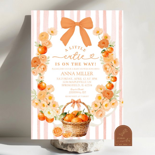 Convite Chá de Bebê Coquette Floral Laranja Fofa (Criador carregado)