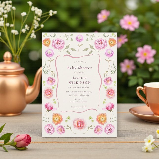 Convite chá de bebê coquette floral pastel (Criador carregado)