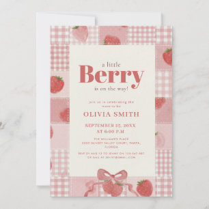 Convite Chá de Bebê Coquette Gingham Morango