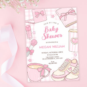 Convite Chá de bebê cor-de-rosa fofo feminino