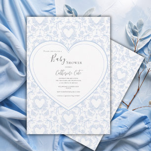 Convite Chá de Bebê Coração Caprichoso Floral Azul