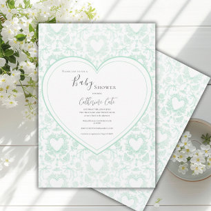 Convite Chá de Bebê Coração Caprichoso Floral Verde