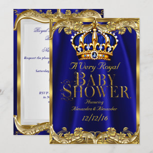 Convite Chá de Bebê Coroa Azul Royal Dourado