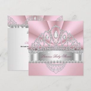 Convite Chá de Bebê Coroa de Diamante Branco Rosa Princesa