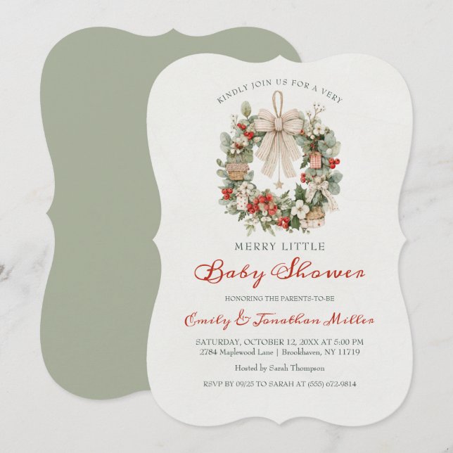 Convite Chá de Bebê Coroa de Natal Alegrezinha (Frente/Verso)
