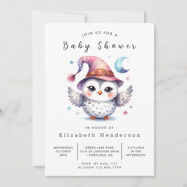 Convite Chá de Bebê Coruja Personalizado Pastel (Frente)