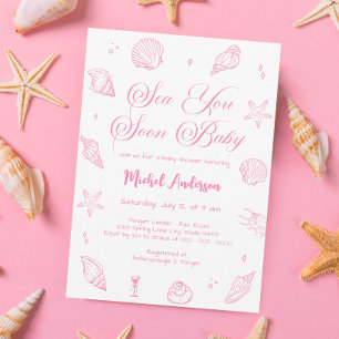Convite Chá de Bebê Costeiro Você Me Vê Em Breve Rosa