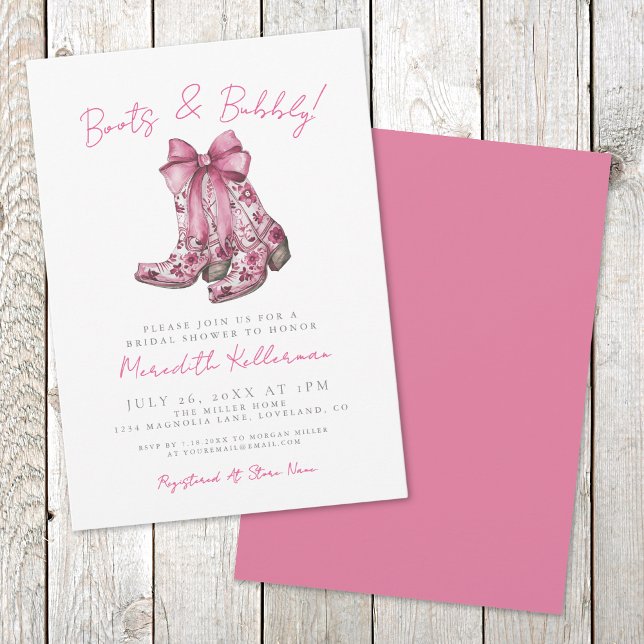Convite Chá de Bebê Country com Laço Rosa (Pink Bow Country Bridal Shower Invitation)
