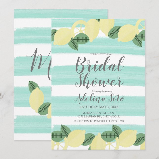 Convite Chá de Bebê Country Lemon Boho Aquarela Listra (Frente/Verso)