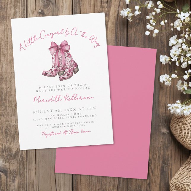 Convite Chá de Bebê Country Rosa Bege (Country Pink Bow Baby Shower Invitation)