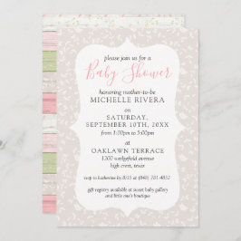 Convite Chá de Bebê Country Rústico Cinza Floral Rosa e Sa