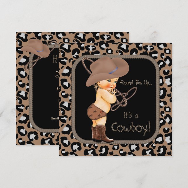 Convite Chá de Bebê Country Western Cowboy (Frente/Verso)