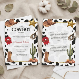 Convite Chá de Bebê Cowboy Bebê em Preto e Branco no Estil