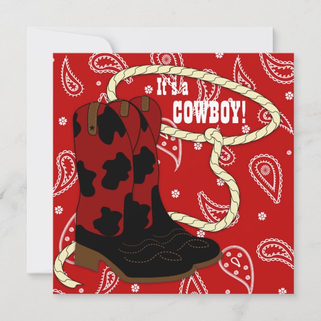 Convite Chá de Bebê Cowboy com Bandana Vermelha (Frente)