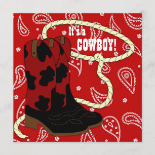 Convite Chá de Bebê Cowboy com Bandana Vermelha