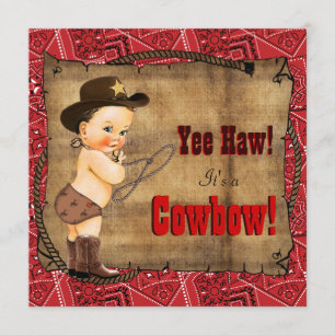 Convite Chá de Bebê Cowboy com Bandana Vermelha