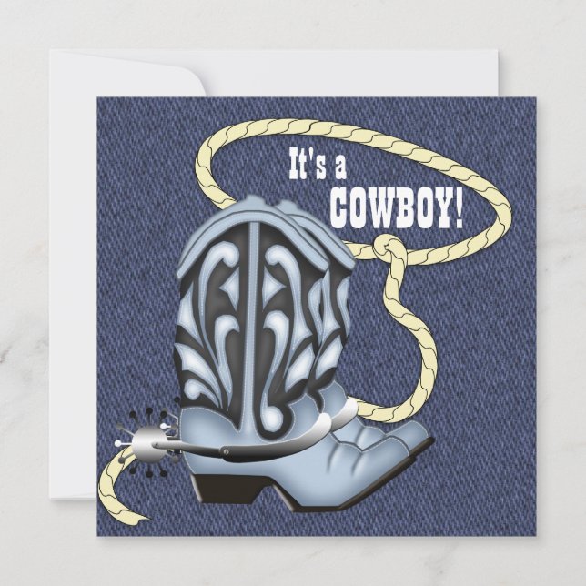 Convite Chá de Bebê Cowboy de Denim Azul (Frente)