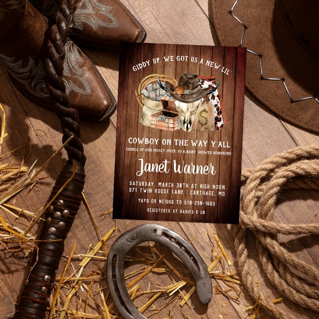 Convite Chá de Bebê Cowboy Rodeio Western Rústico (Criador carregado)