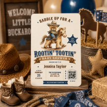 Chá de Bebê Cowboy Teddy Bear Western QR RSVP