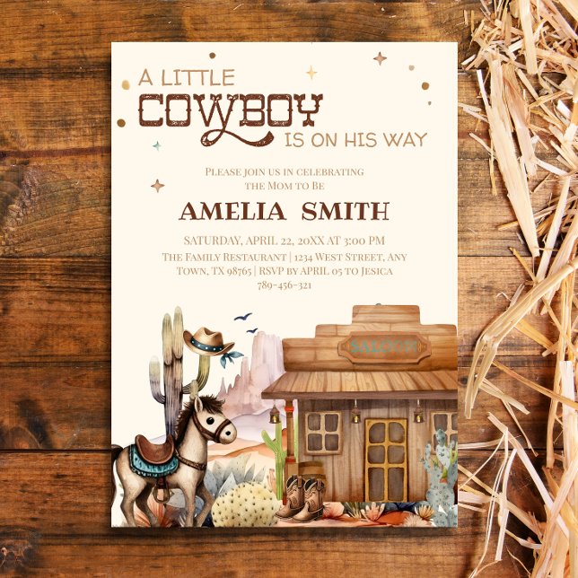 Convite Chá de Bebê Cowboy Western Rústico Oeste Selvagem (Criador carregado)