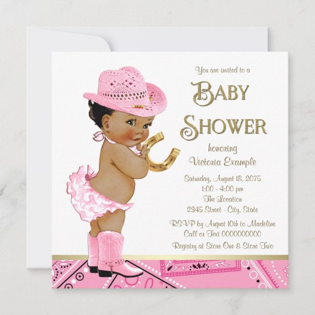 Convite Chá de Bebê Cowgirl Étnica (Frente)