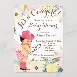 Convite Chá de Bebê Cowgirl Floral Aquarela