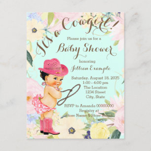 Convite Chá de Bebê Cowgirl Floral em Aquarela
